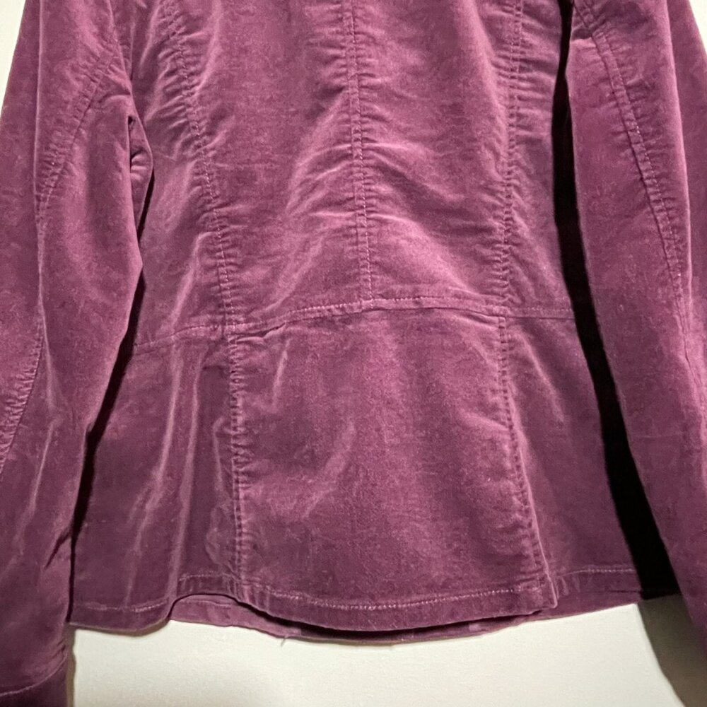 Chico Suit Jacket Coat Trench Women Size 1 Medium 8 Purple Velvet Military Retro - Picture 8 of 12